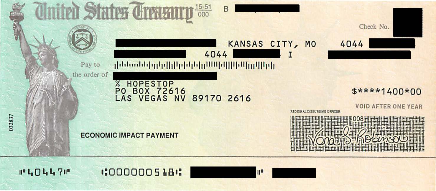 $1,400 Treasury Economic Impact Payment Check