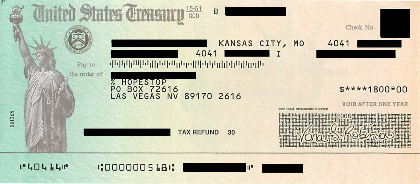 $1800 Economic Impact Payment Check Redacted